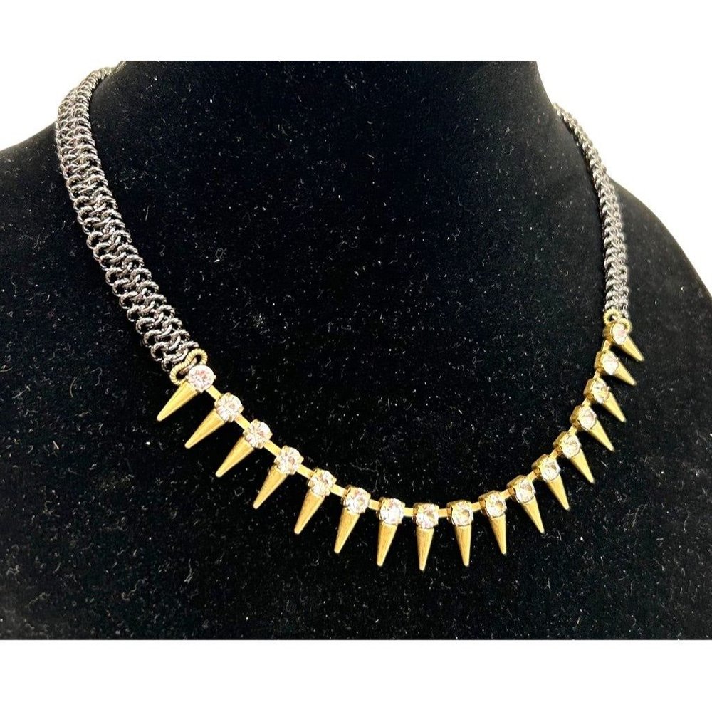 Spikey Goldtone and‎ Pewter Color Chain 18" Necklace Post Punk